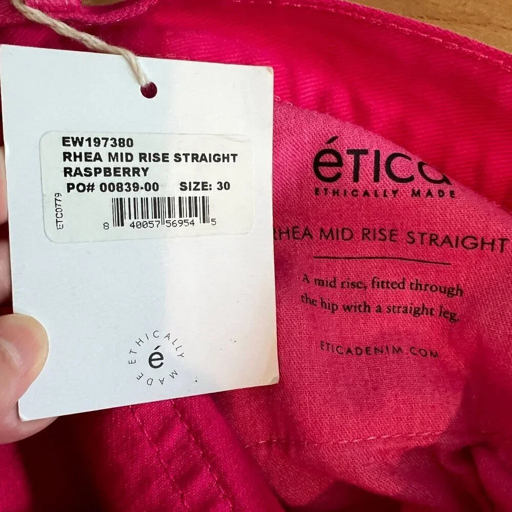 Etica Womens Rhea Mid Rise Straight Leg Denim Size 30 in Raspberry Pink - Picture 6 of 9